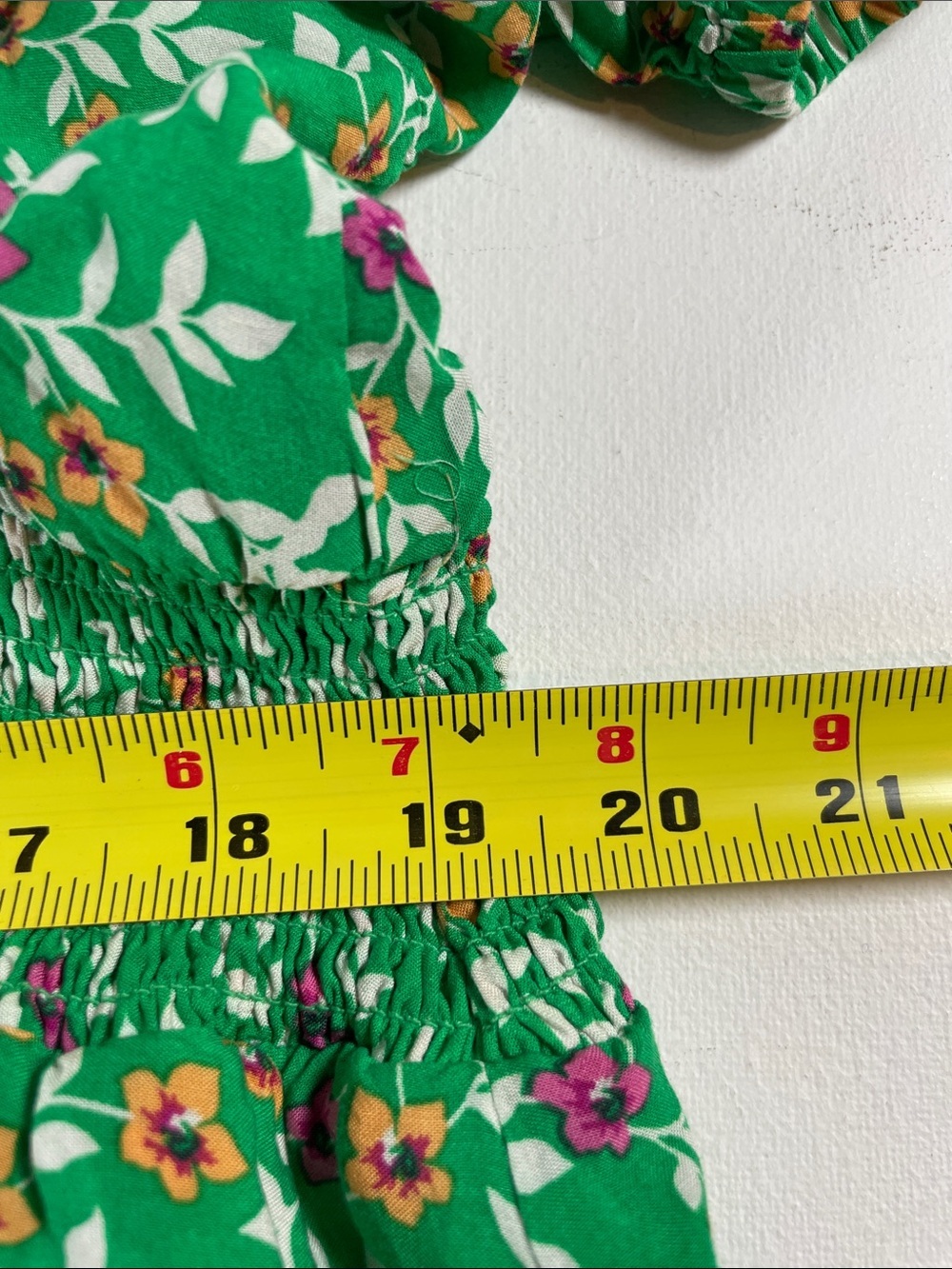Draper James Green Floral V-Neck Smocked Midi Dress with Puff Sleeves - Size 3X - Picture 8 of 12
